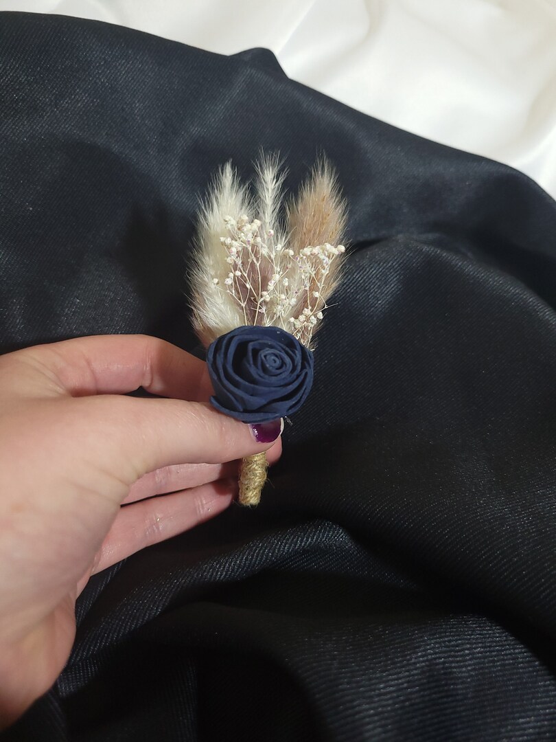 Navy Blue Pampas Wood Corsage and Boutonniere Set, Boho Wedding, Groomsmen Accessories, Ring Bearer Boutonniere | MakerPlace by Michaels Navy Blue Pampas Wood Corsage and Boutonniere Set, Boho Wedding, Groomsmen Accessories, Ring Bearer Boutonniere | MakerPlace by Michaels